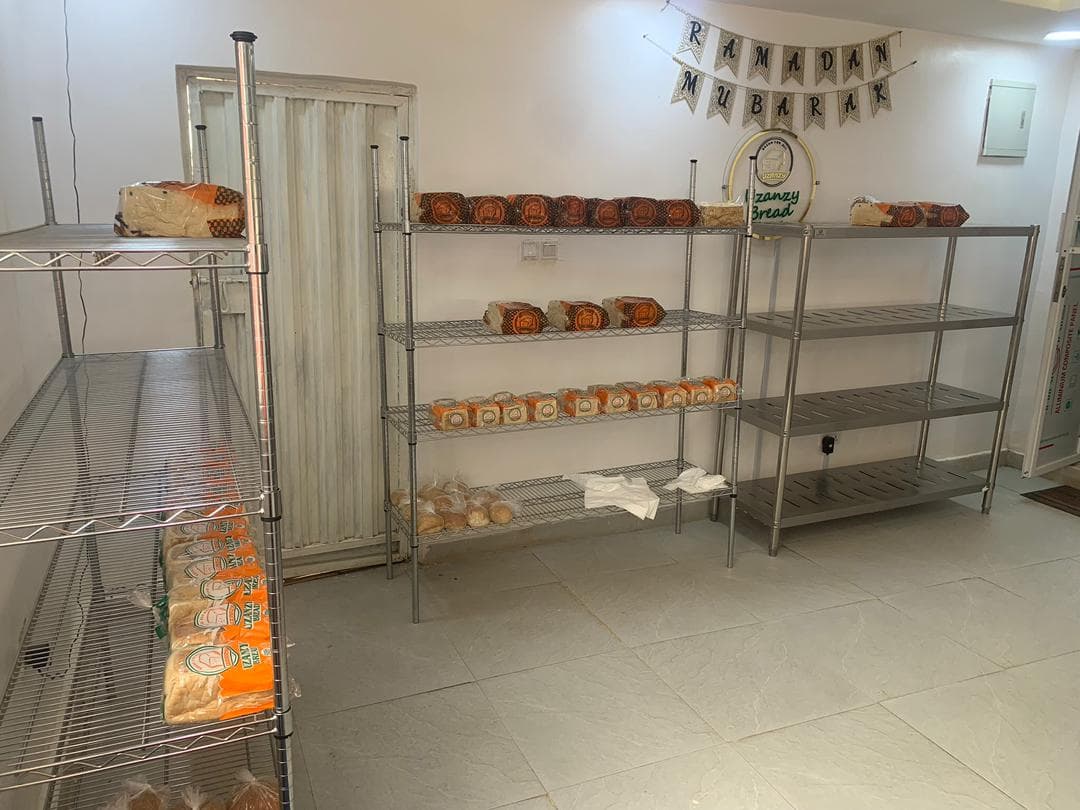 Sliced bread loaves on display